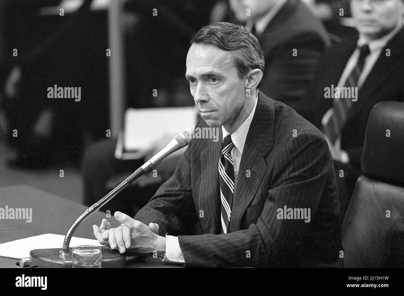 David Souter, half-length portrait, testifying during his confirmation hearings for Supreme Court Associate Justice, Washington, DC, USA, Laura Patterson, Roll Call Photograph Collection, September 17, 1990 Stock Photo