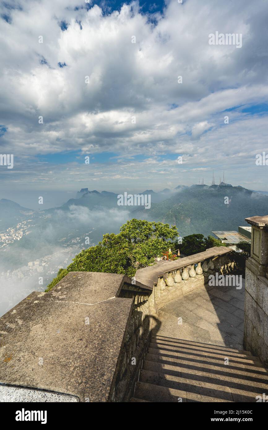 Cloudy view from the top of the Corcovado Mountain in Rio de Janeiro, Brazil. Stock Photo