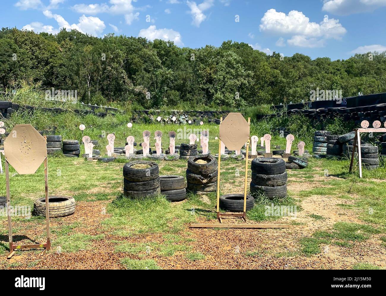 Outdoor Gun Shooting gallery with many targets for training Stock Photo