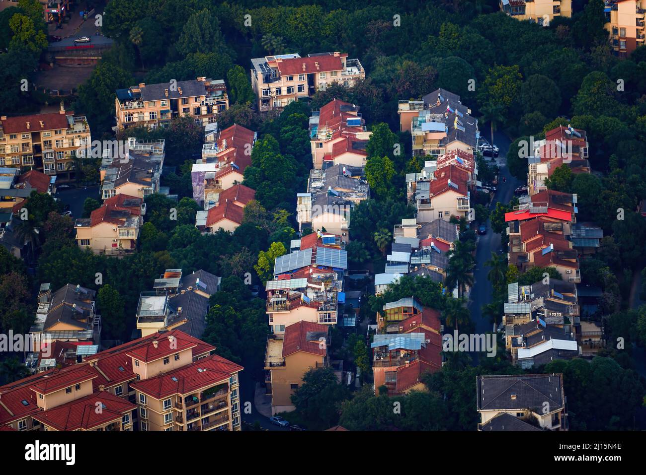 Overhead view of urban residential buildings and villas in Nanning