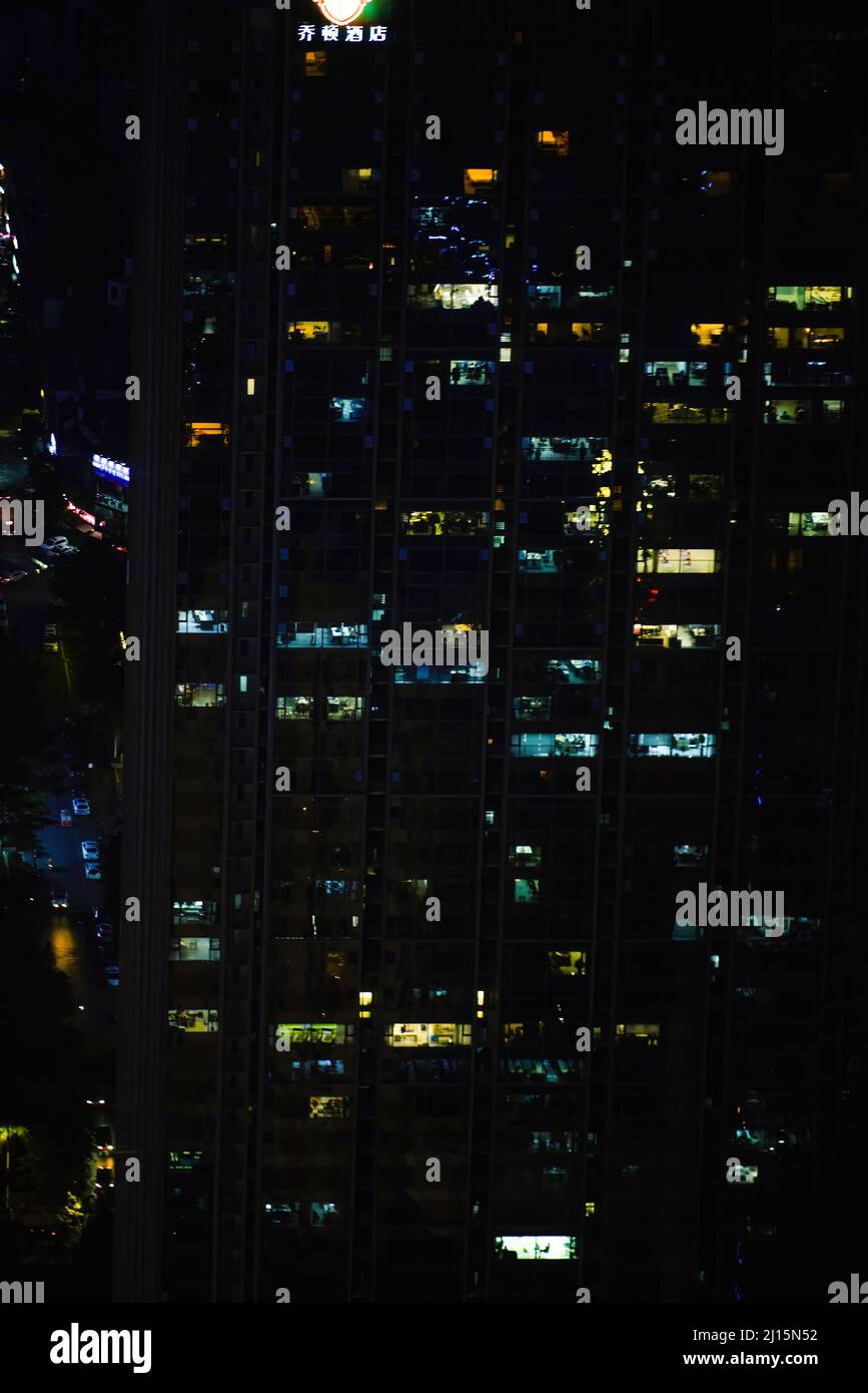 Night view of urban buildings in Nanning, Guangxi, China from high altitude Stock Photo