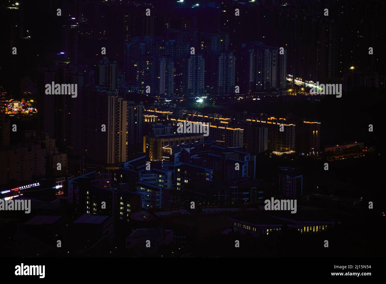 Night view of urban buildings in Nanning, Guangxi, China from high altitude Stock Photo