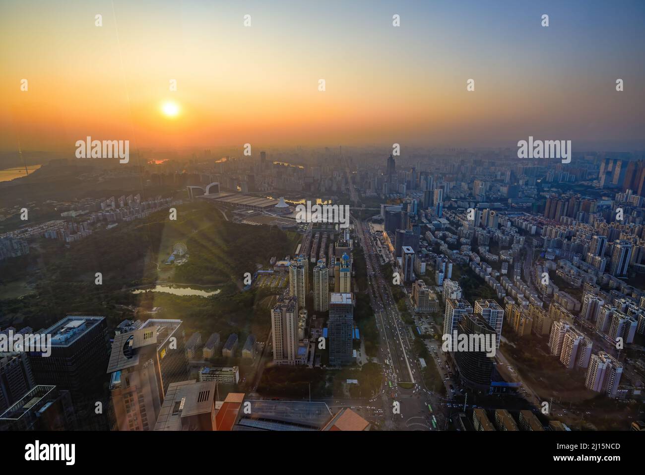 Cityscape of evening sunset in Nanning, Guangxi, China, viewed from above Stock Photo
