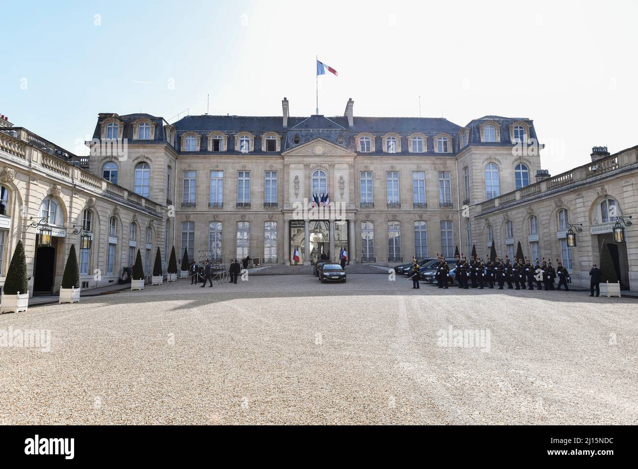 Illustration picture shows the entrance (inside the courtyard) to the Presiential Elysee Palace (Palais de l'Elysée). Stock Photo