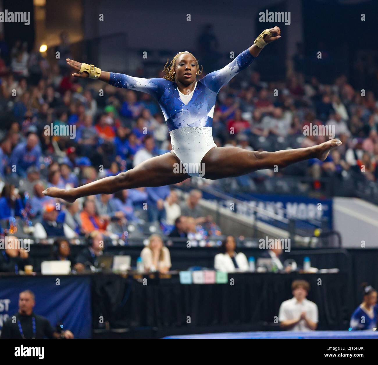 Birmingham, AL, USA. 19th Mar, 2022. Auburn's Aria Brusch leaps into