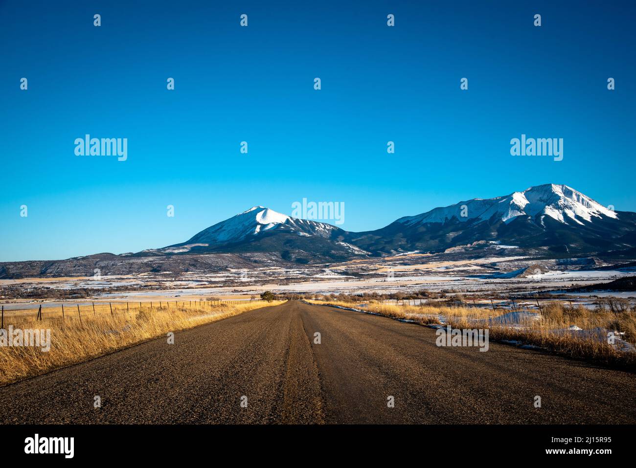Scenic road view in Southern Colorado heading to Great Sand Dunes National Park Stock Photo