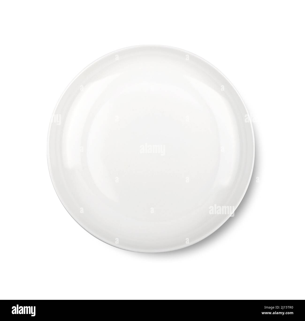 The empty white ceramic round plate isolated on white background. Top ...