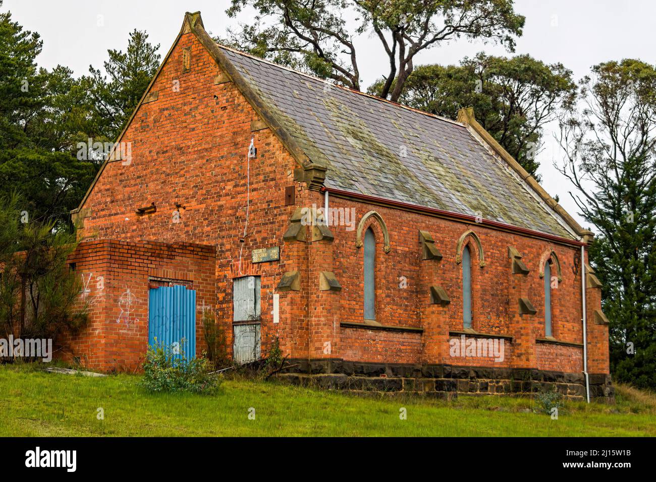 Abandoned heritage listed methodist church on a gloomy day at Nerrina Ballarat Stock Photo