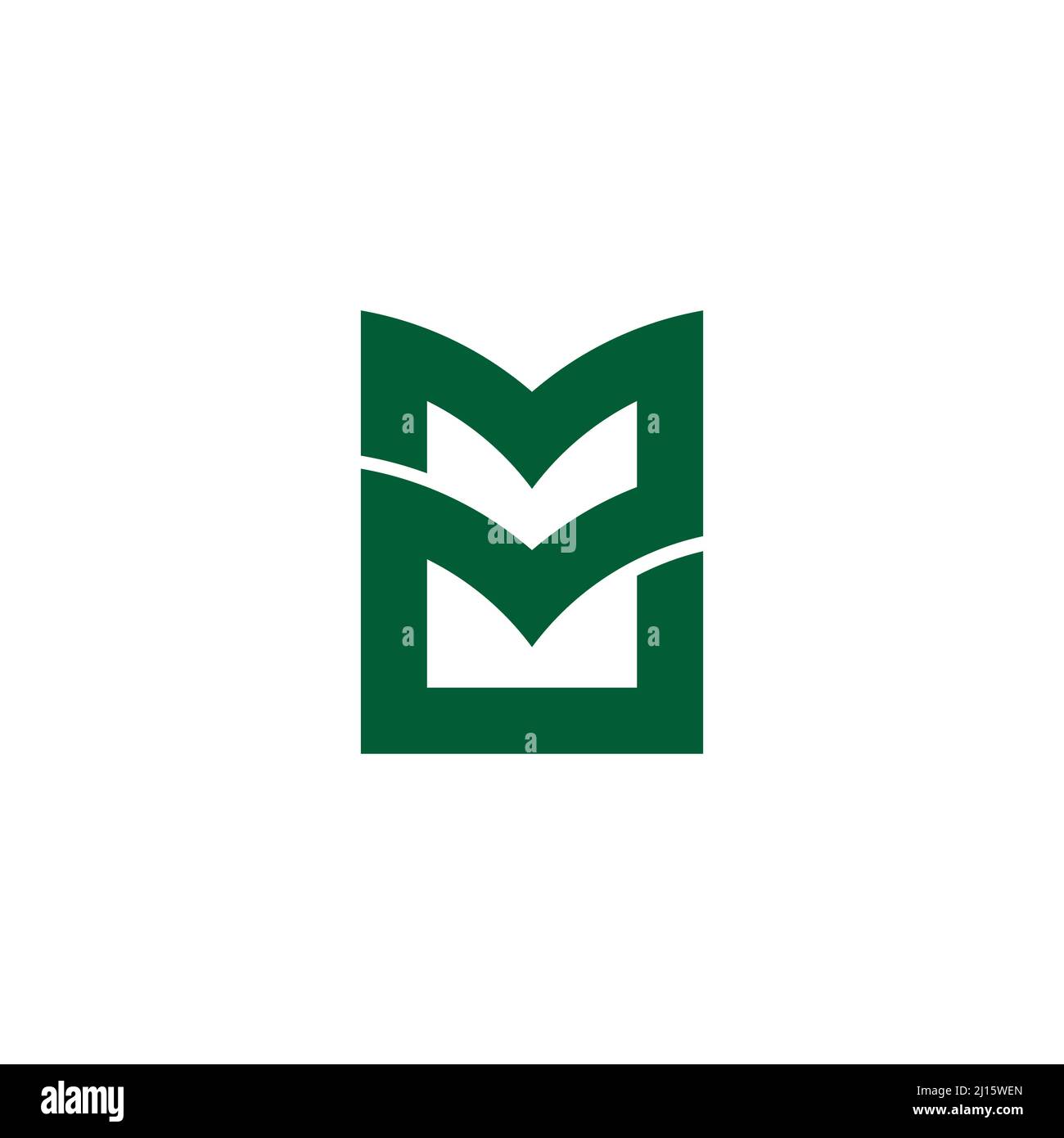 letter mm simple green grass leaf geometric line logo vector Stock Vector