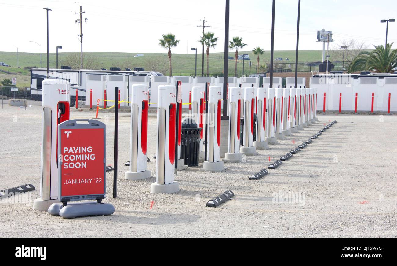 Kettleman City, CA Jan 29, 2022 Newly constructed Tesla Supercharger