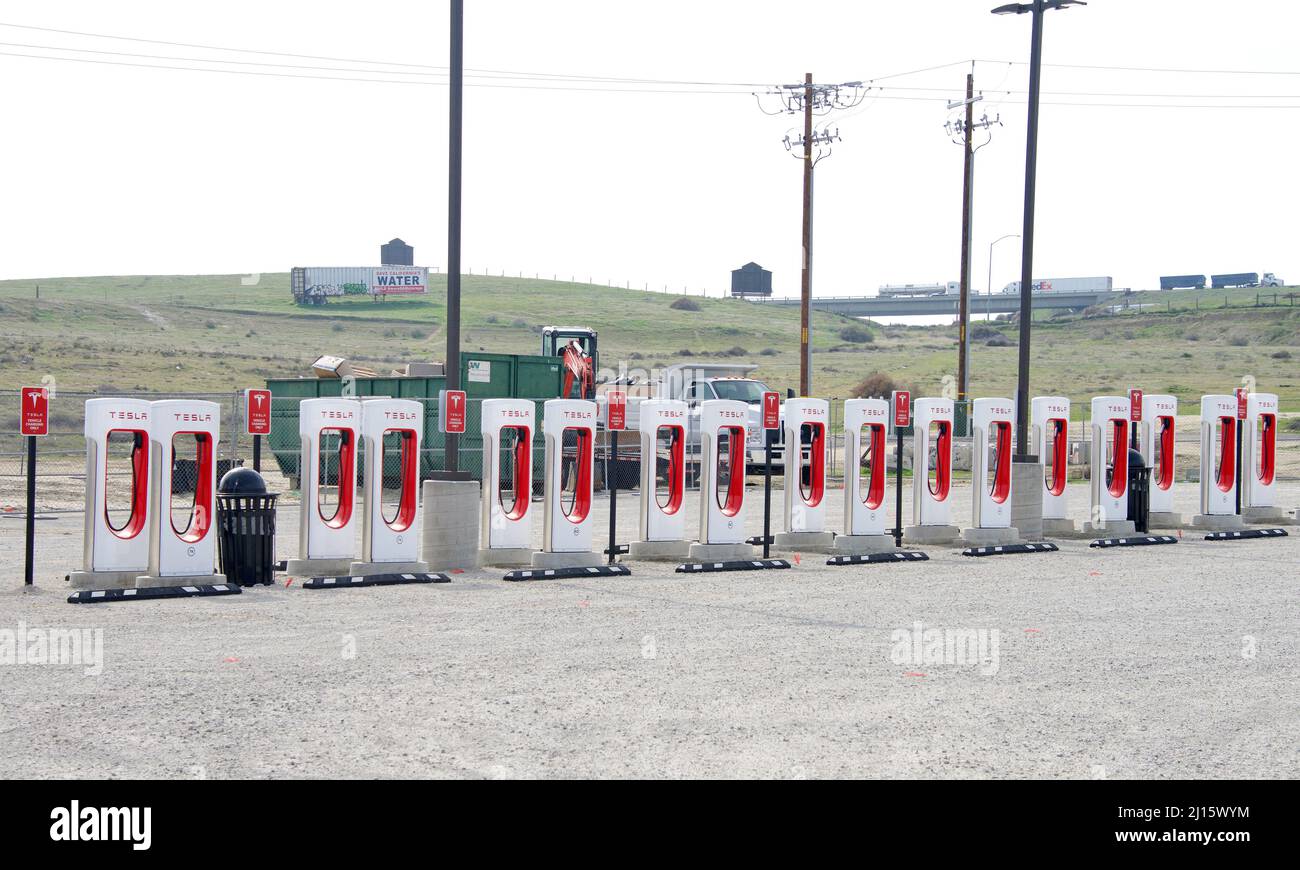 Kettleman City, CA Jan 29, 2022 Newly constructed Tesla Supercharger