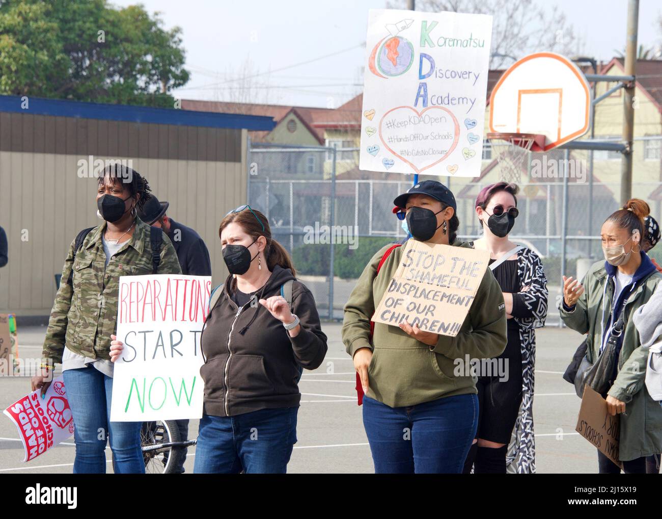 Oakland, CA Feb 5, 2022 Unidentified participants holding signs at