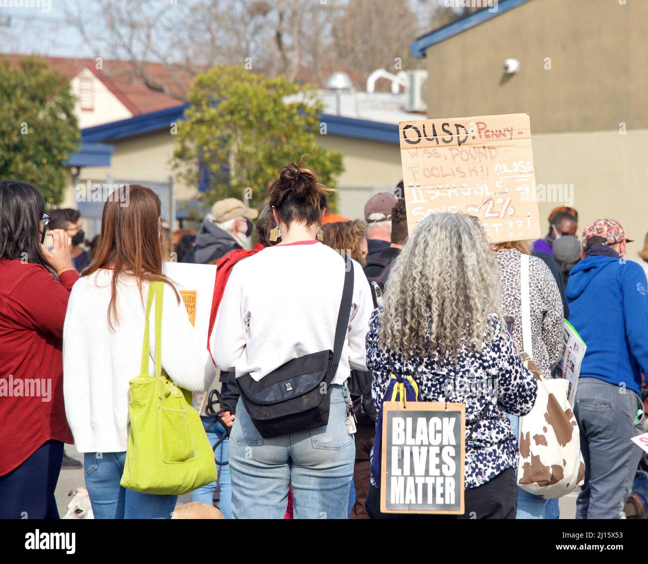 Oakland, CA Feb 5, 2022 Unidentified participants holding signs at
