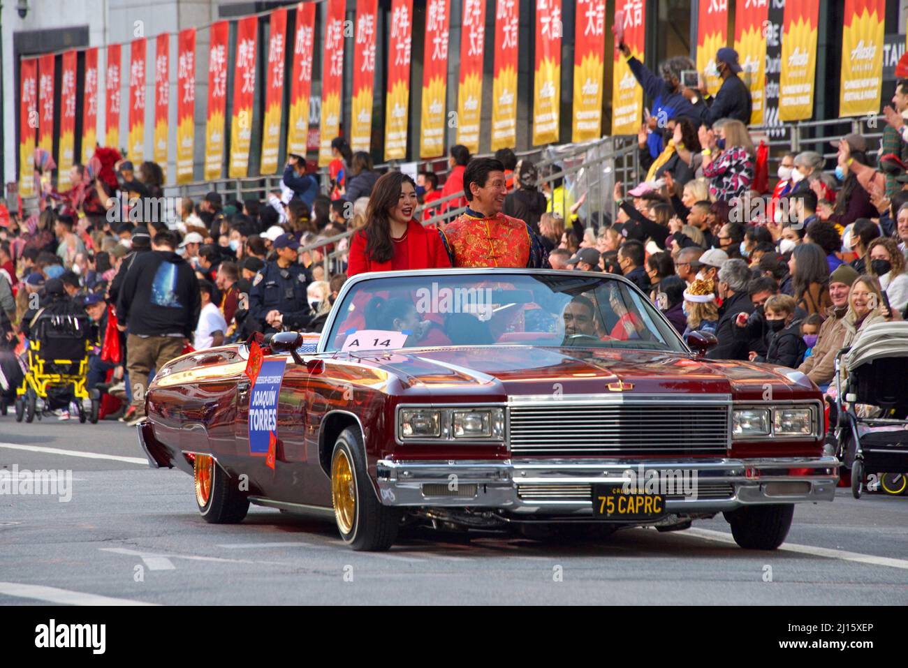 San Francisco, CA - Feb 19, 2022: Assessor Recorder Joaquin Torres in the Chinese New Year Parade, one of the world's top 10 parades and the largest c Stock Photo