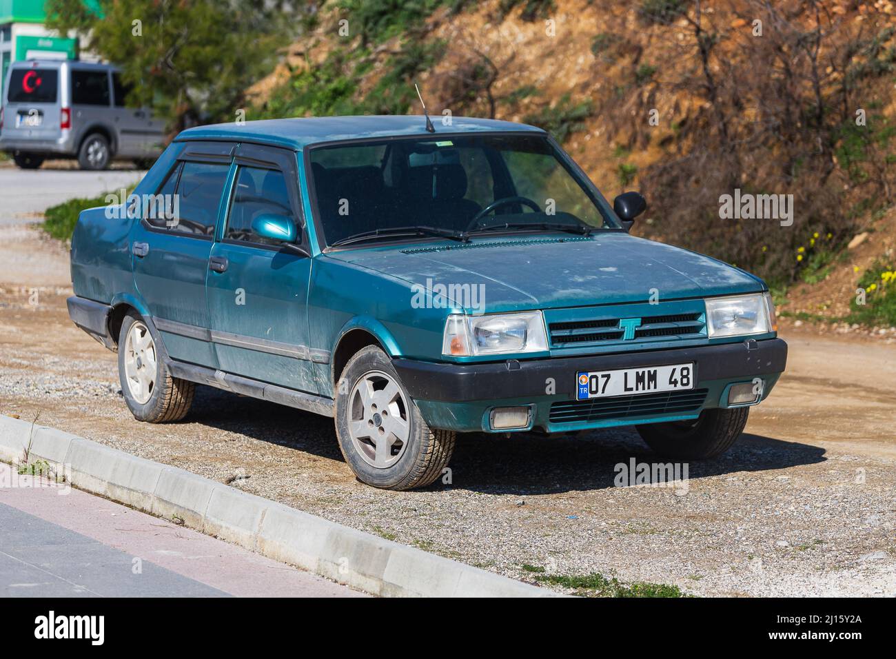 Side; Turkey – March 01 2022: blue Tofas Dogan parked on the street on a warm  day Stock Photo