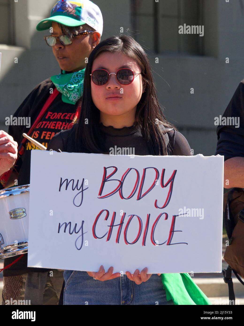 Berkeley, CA - March 8, 2022: Unidentified participants at Rise Up 4 Abortion Rights protest in Sproul Plaza at UC Berkeley, CA. Stock Photo