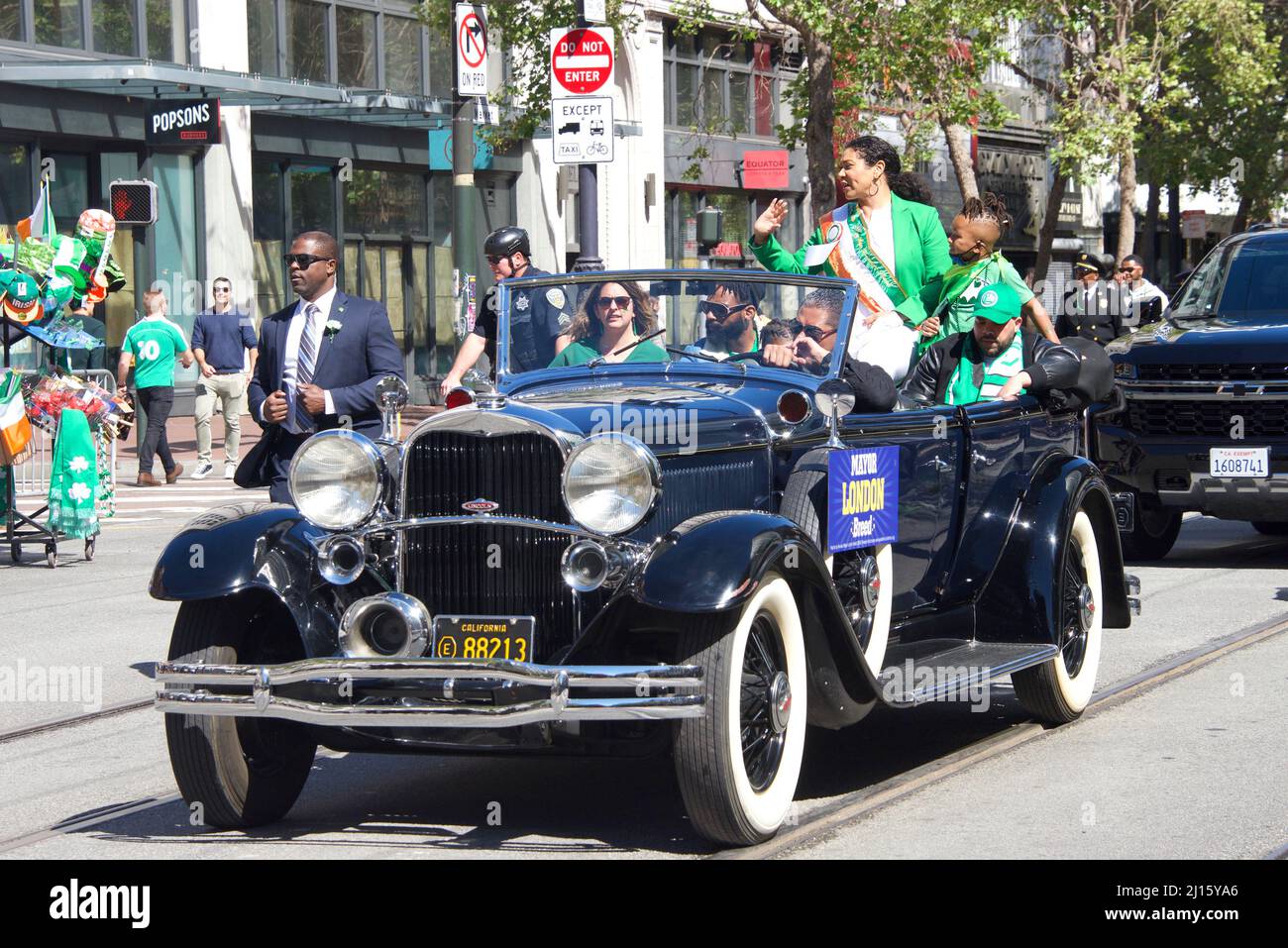 San Francisco, CA - March 12, 2022:  Mayor London Breed in the 2022 Saint Patrick's Day Parade, the West Coast's largest Irish event celebrating Irish Stock Photo