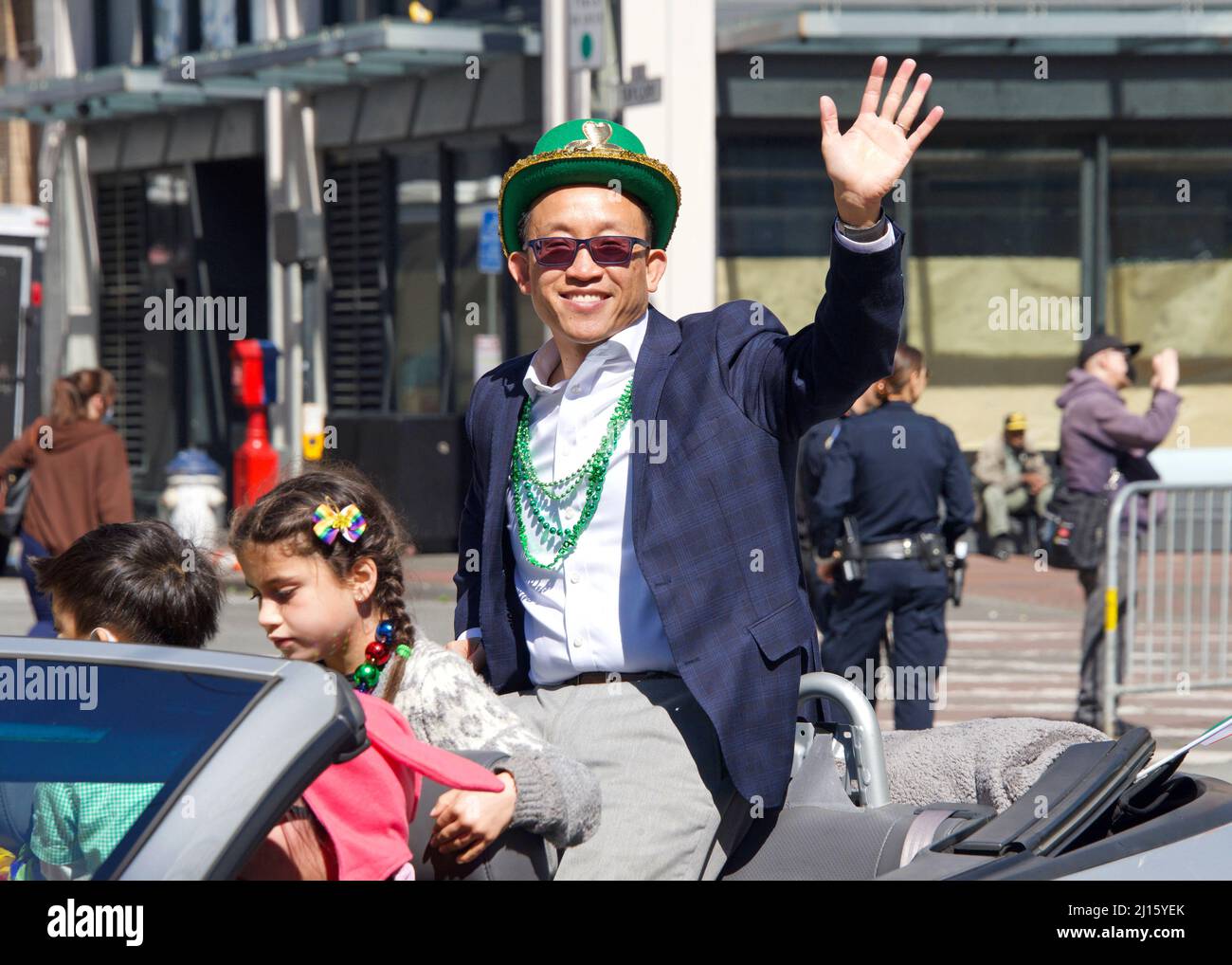 San Francisco, CA - March 12, 2022: San Francisco City Attorney David Chiu in the 2022 Saint Patrick's Day Parade, the West Coast's largest Irish even Stock Photo