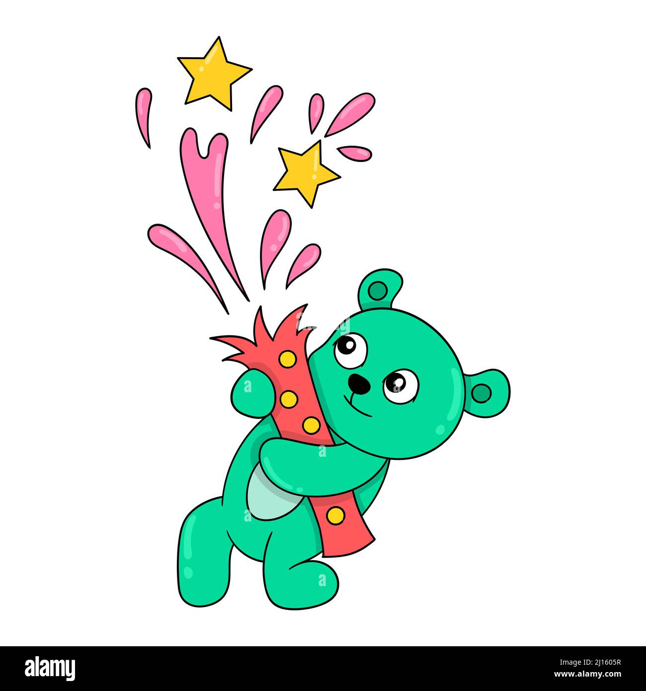 teddy bear setting off fireworks Stock Vector