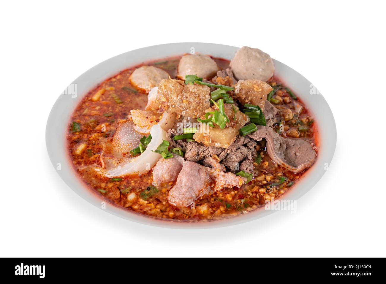 rice noodle spicy soup with pork and vegetables Stock Photo
