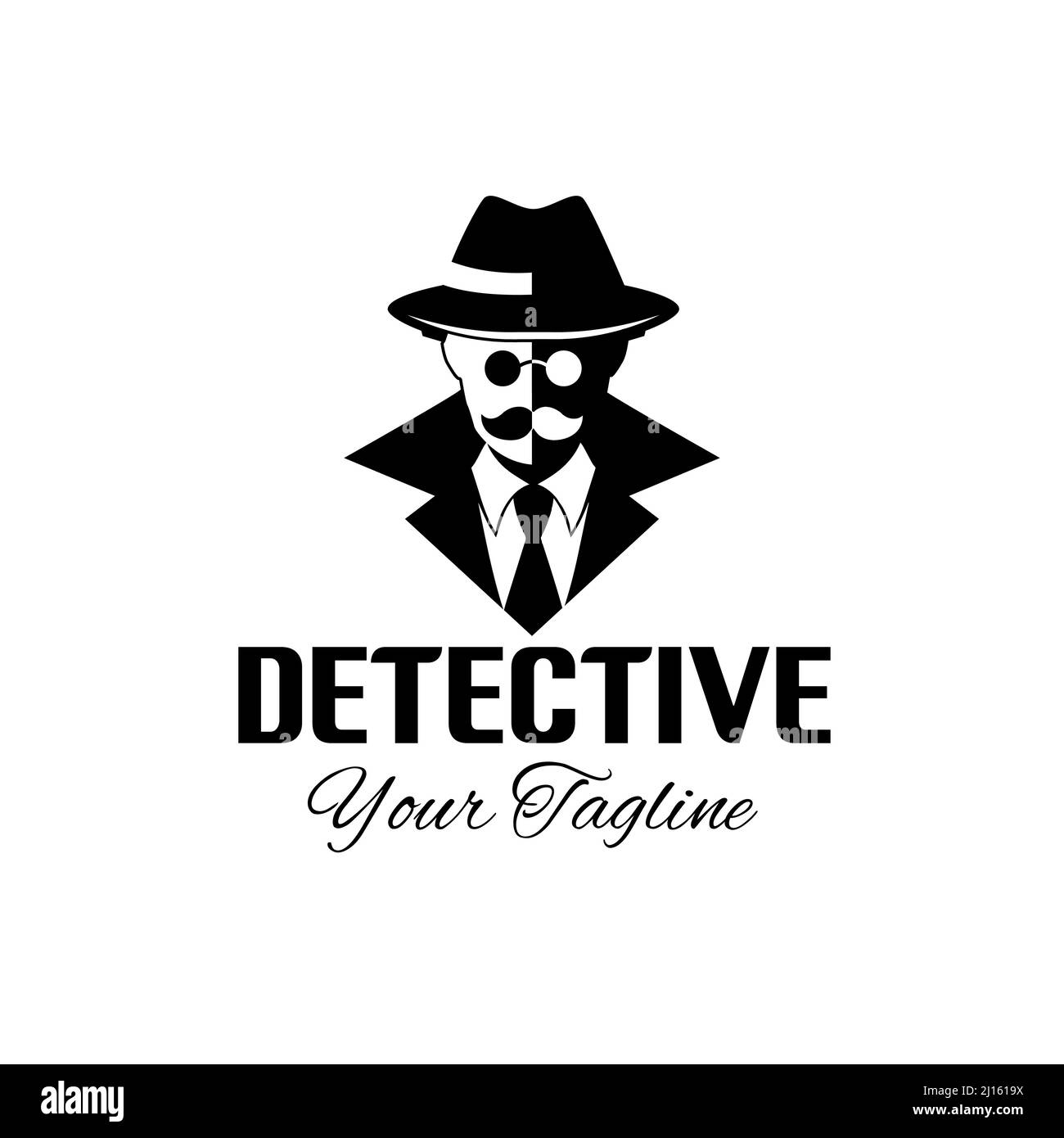 Men's glasses detective logo design with detective icon design. Detective design inspiration man Stock Vector