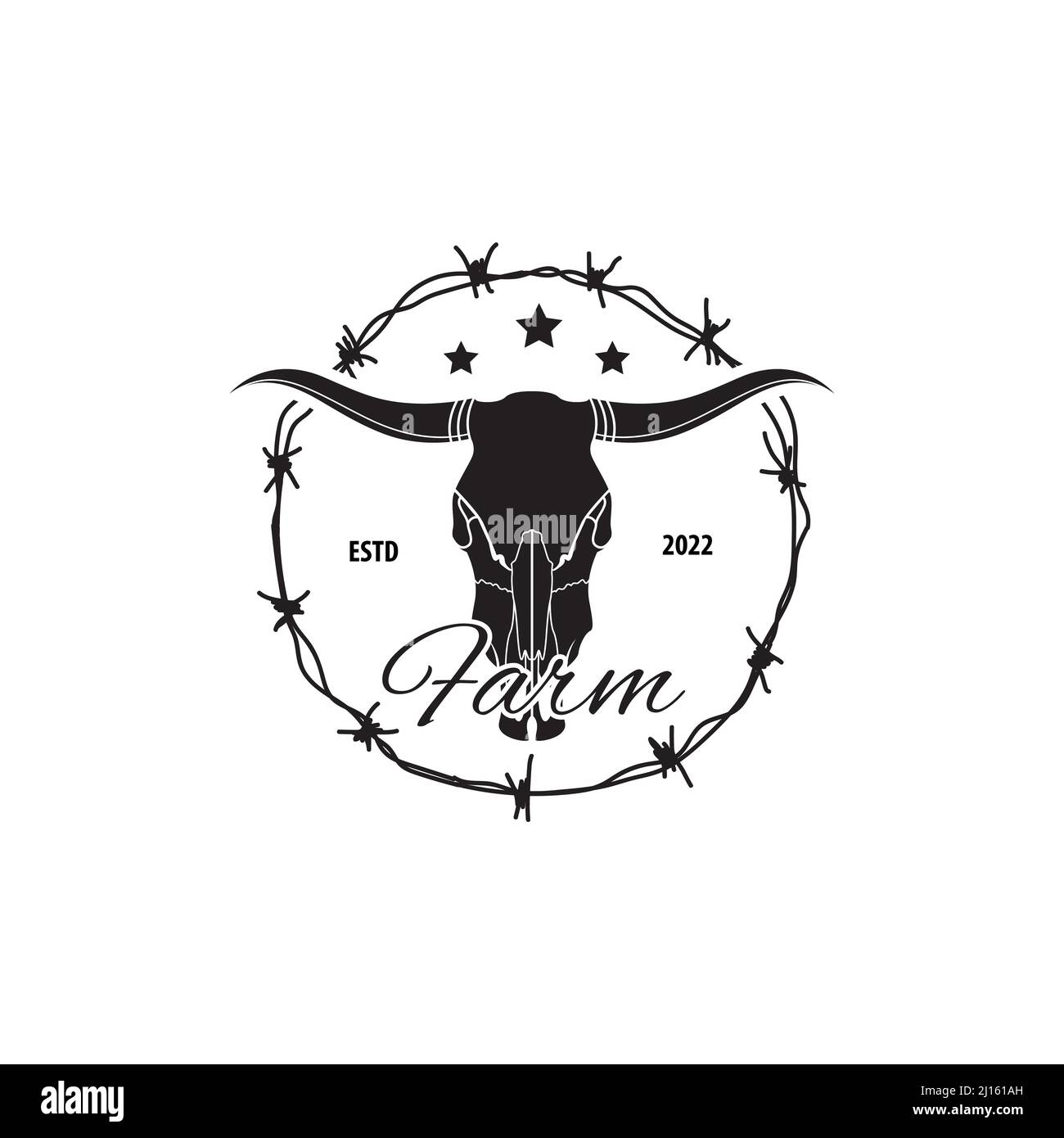 Bull skull, front view. wire circle vector illustration Stock Vector
