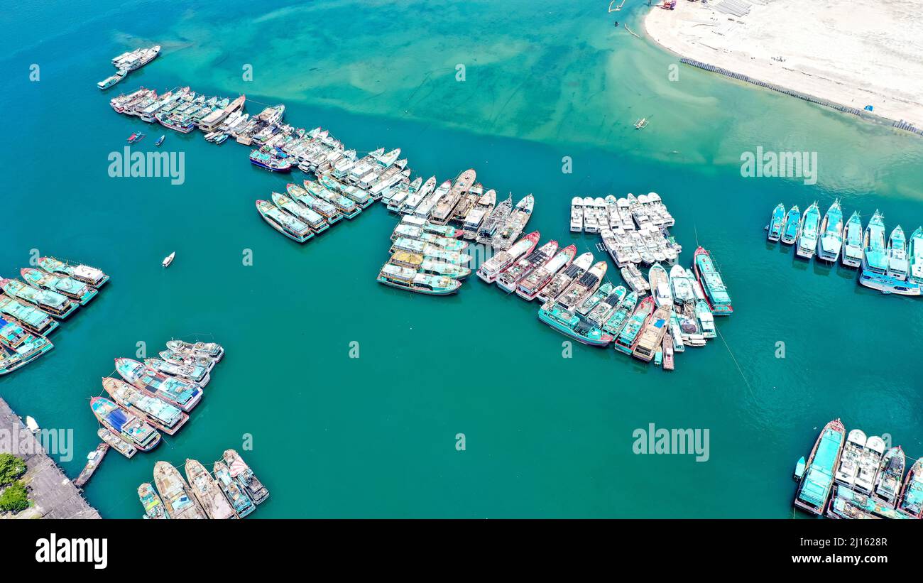 Aerial view of the marina docks with boats moored there Stock Photo - Alamy