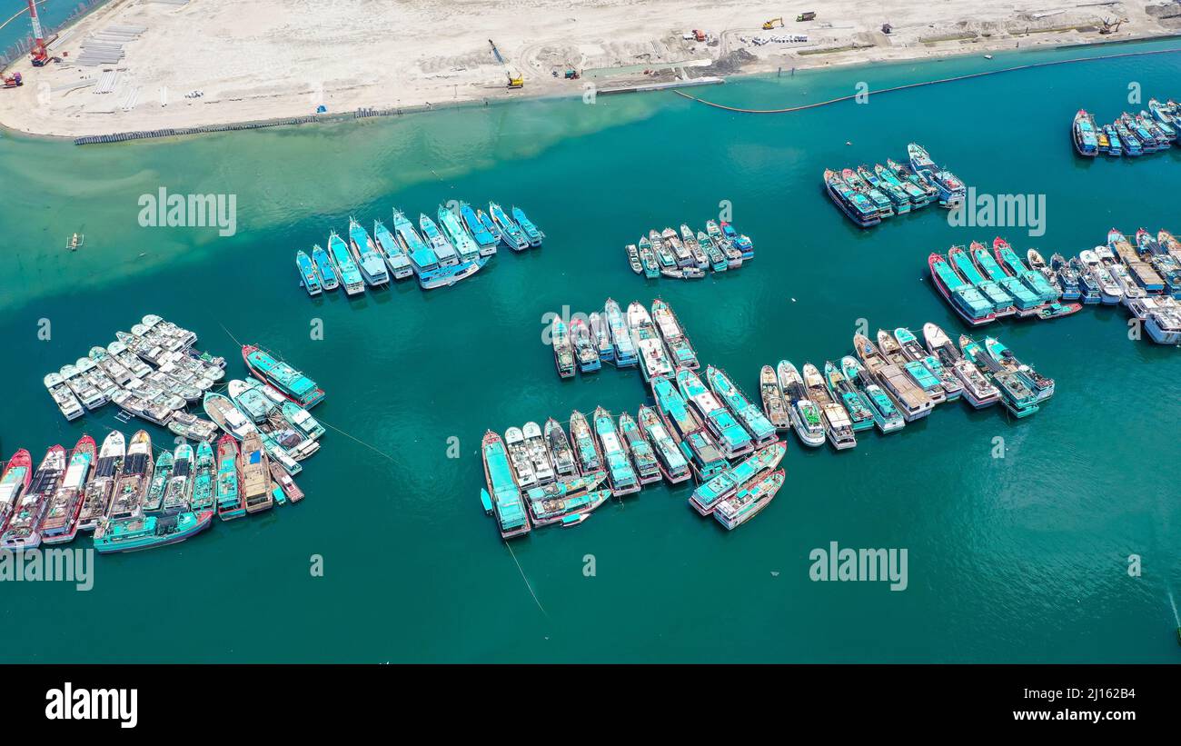 Aerial view of the marina docks with boats moored there Stock Photo - Alamy
