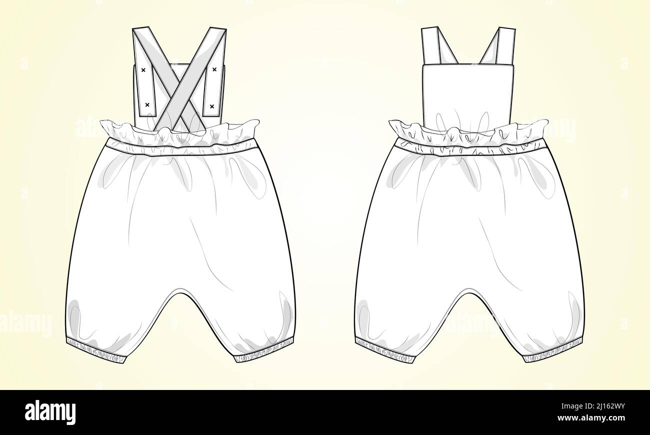 Kids Dungaree Dress Design Technical Fashion Flat Sketch Vector Illustration Template Front And Back Views Apparel Drawing Mock Up Baby Girls Tops Un Stock Vector Image Art Alamy