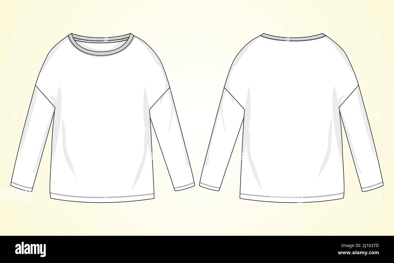 Relax fit Long Sleeve T-Shirt overall technical Fashion Flat Sketch ...