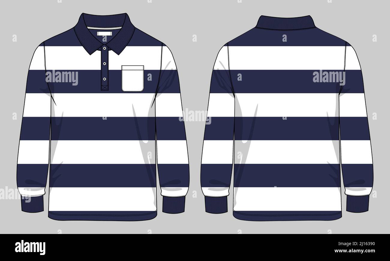 Long sleeve Polo shirt with pocket technical fashion flat sketch vector ...