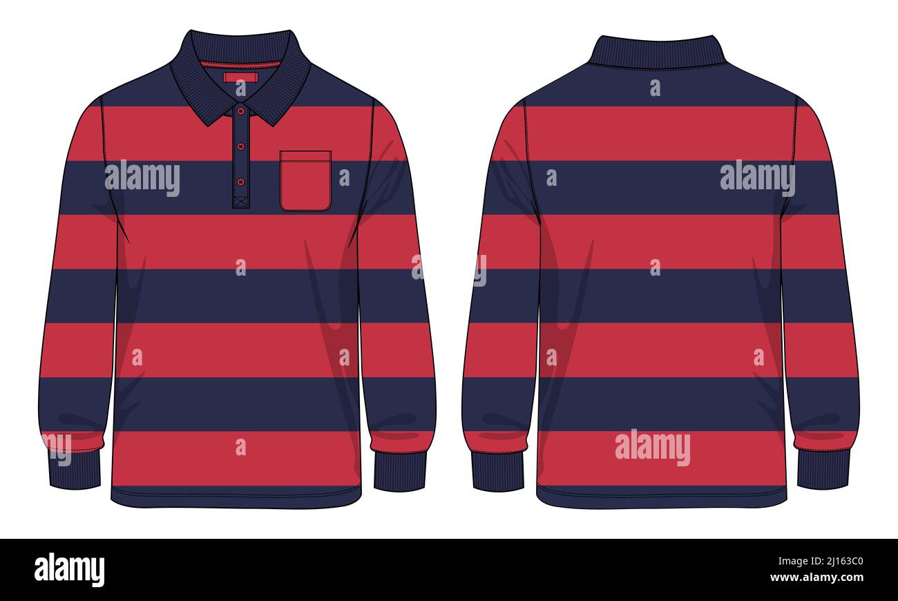 Long sleeve Polo shirt with pocket technical fashion flat sketch vector ...