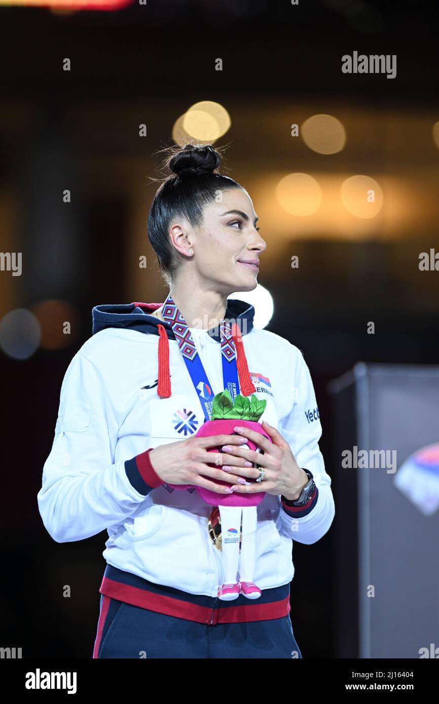 Ivana Vuelta Spanovic at the award ceremony collecting the gold medal