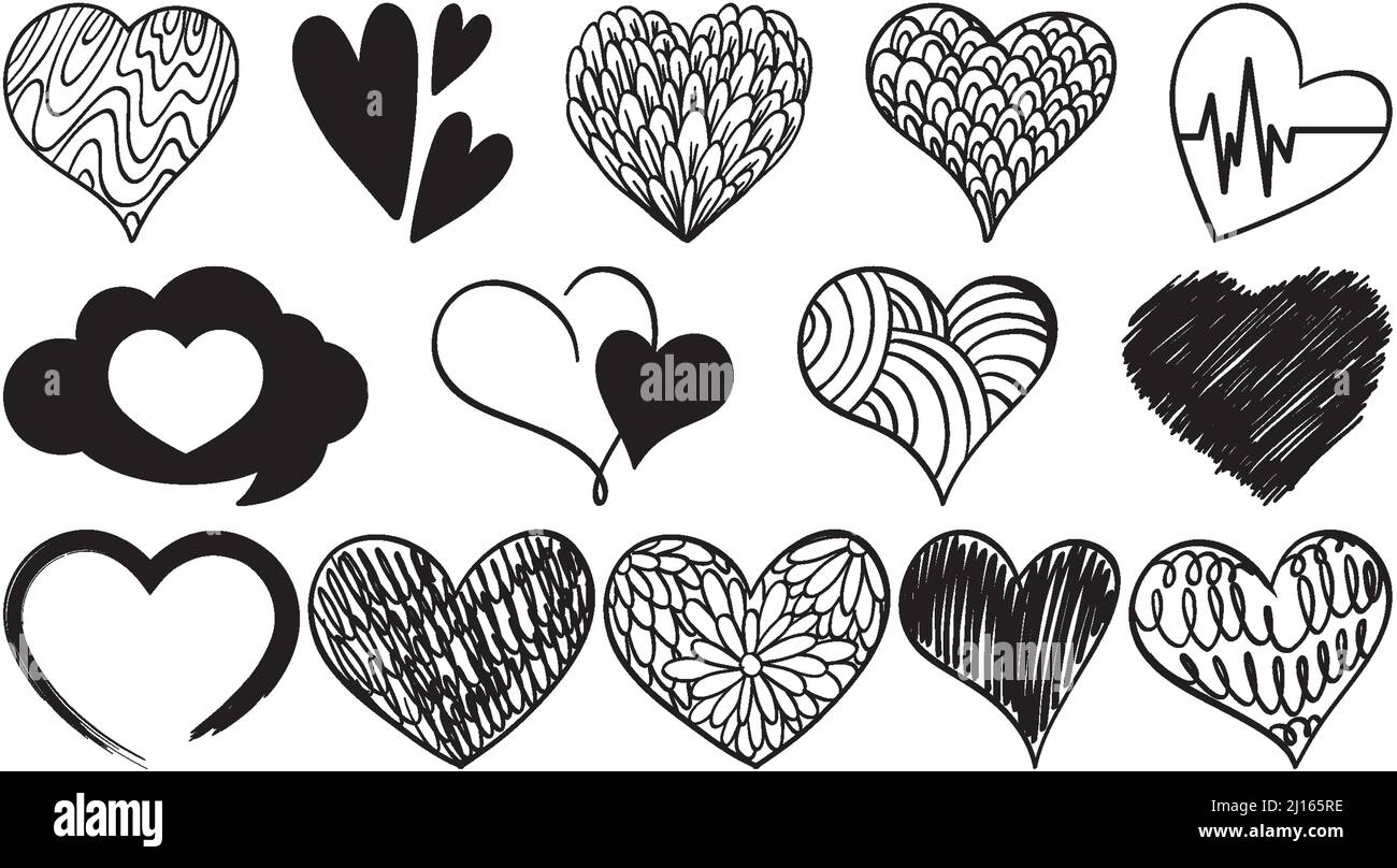 Black hand drawn hearts set illustration Stock Vector Image & Art - Alamy