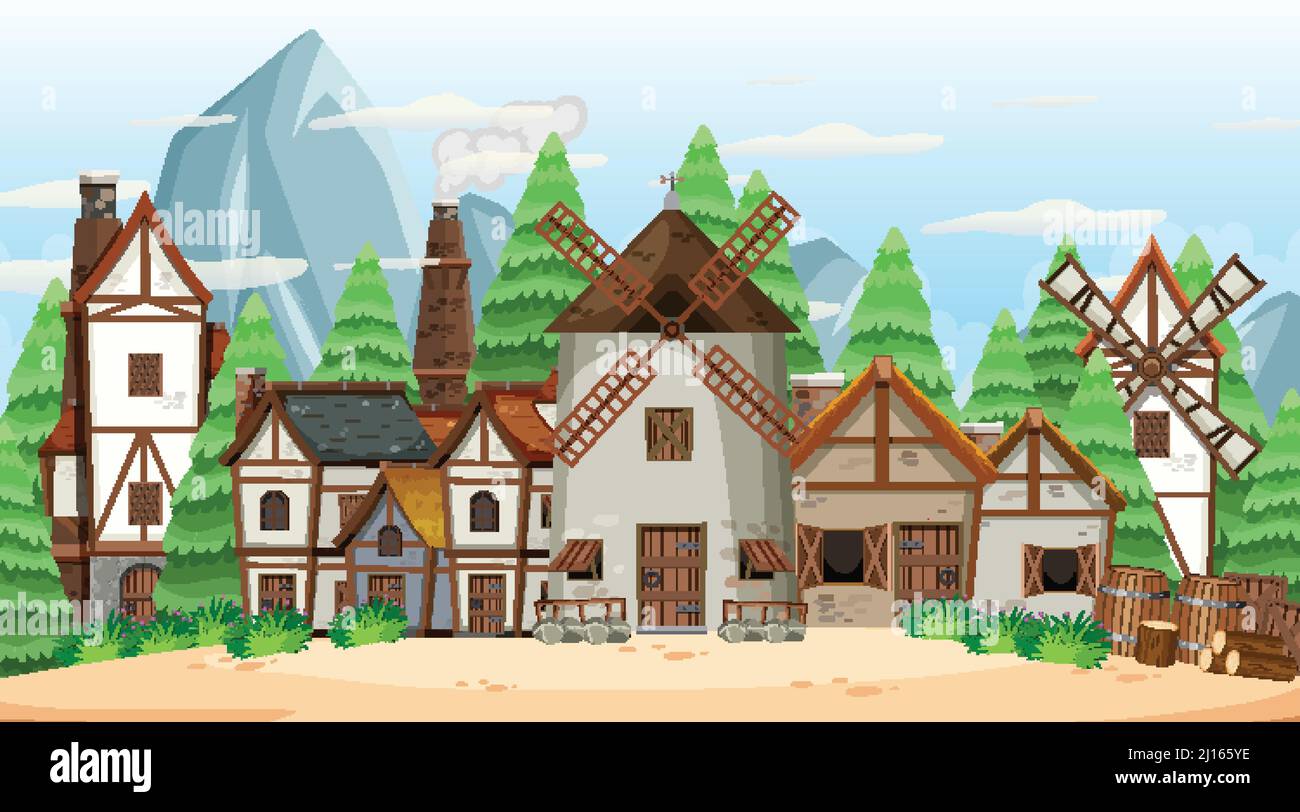 Medieval town scene background illustration Stock Vector Image & Art ...