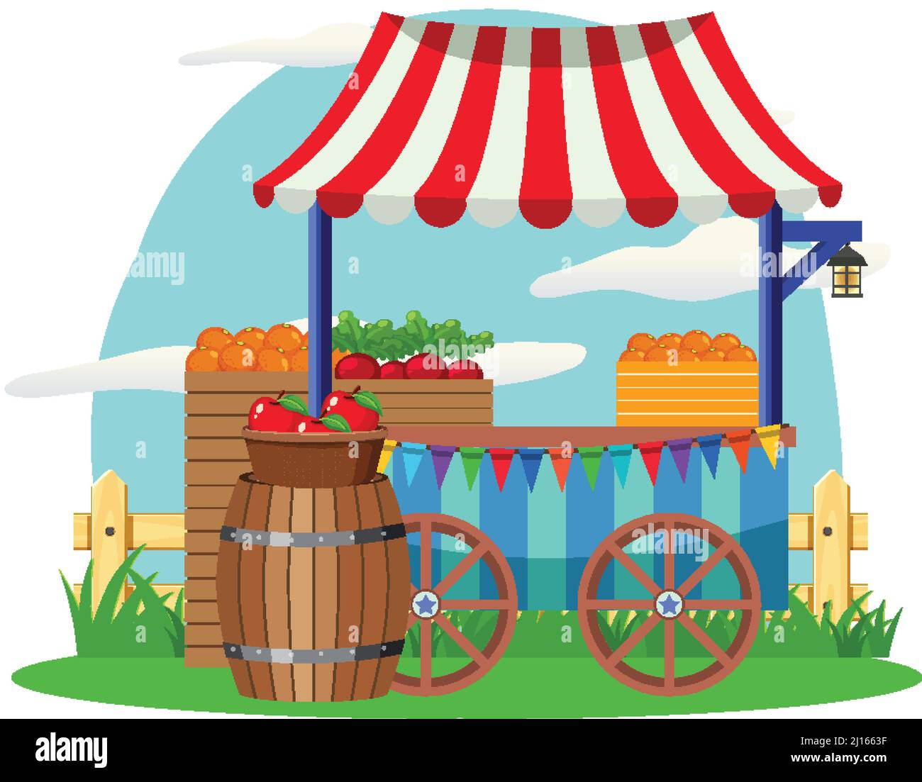 Street food cart concept with fruit cart illustration Stock Vector