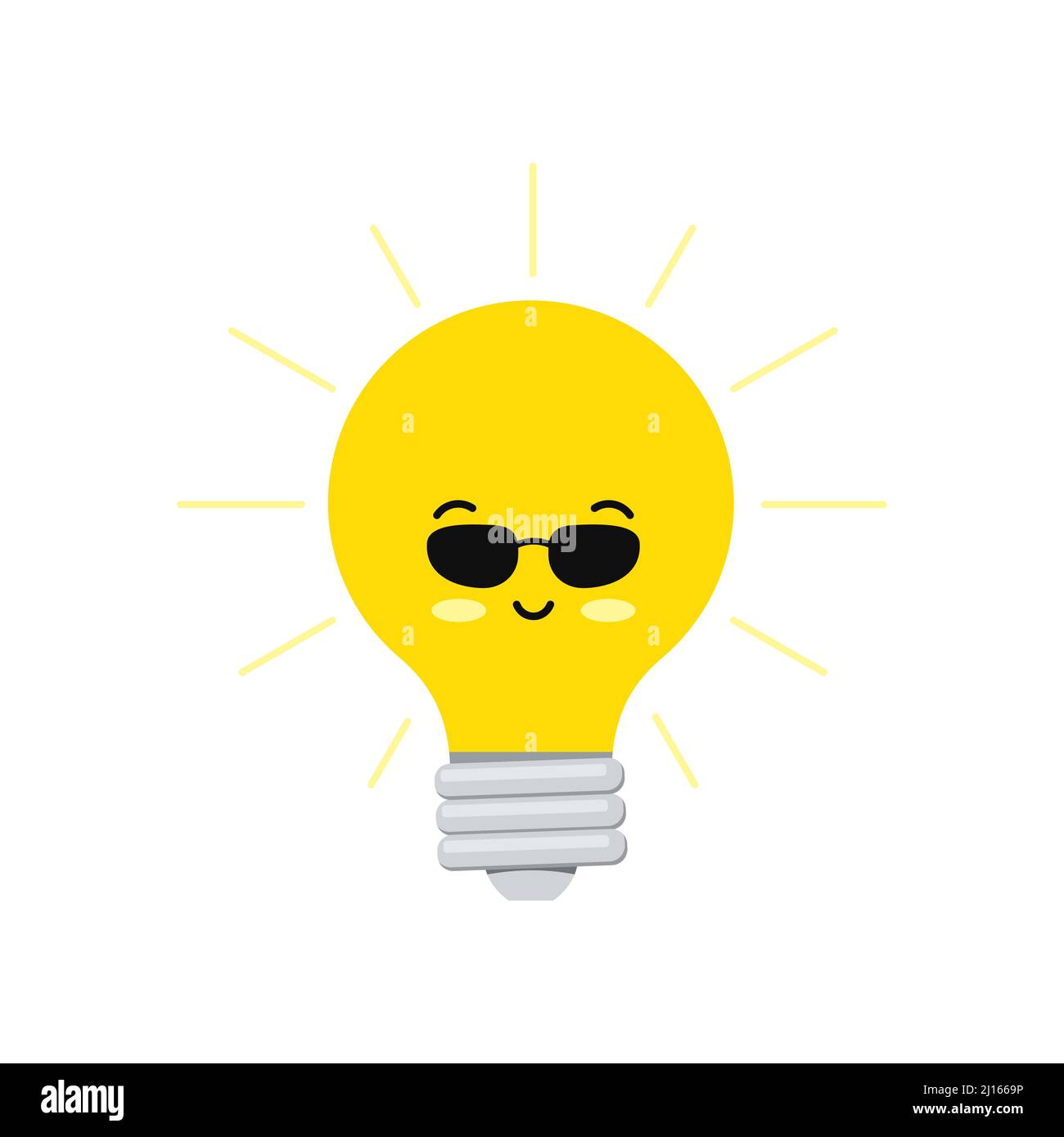 Cute light bulb smile in sunglasses cool funny cartoon vector 
