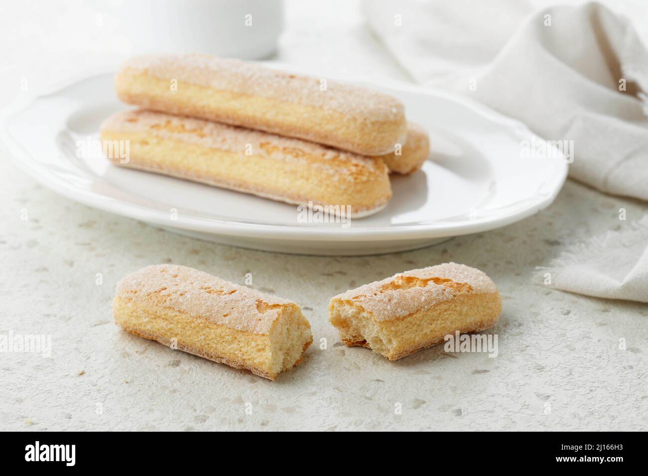 Italian Cookie Savoiardi. Ladyfinger Sweet Biscuits. Sponge Cookies