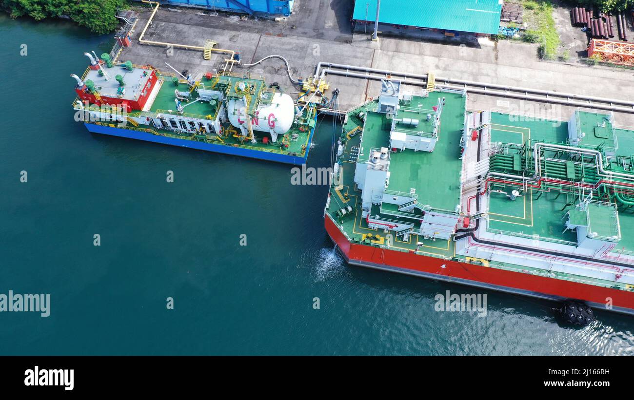 Oil tanker, Gas tanker operation at oil and gas terminal, View from