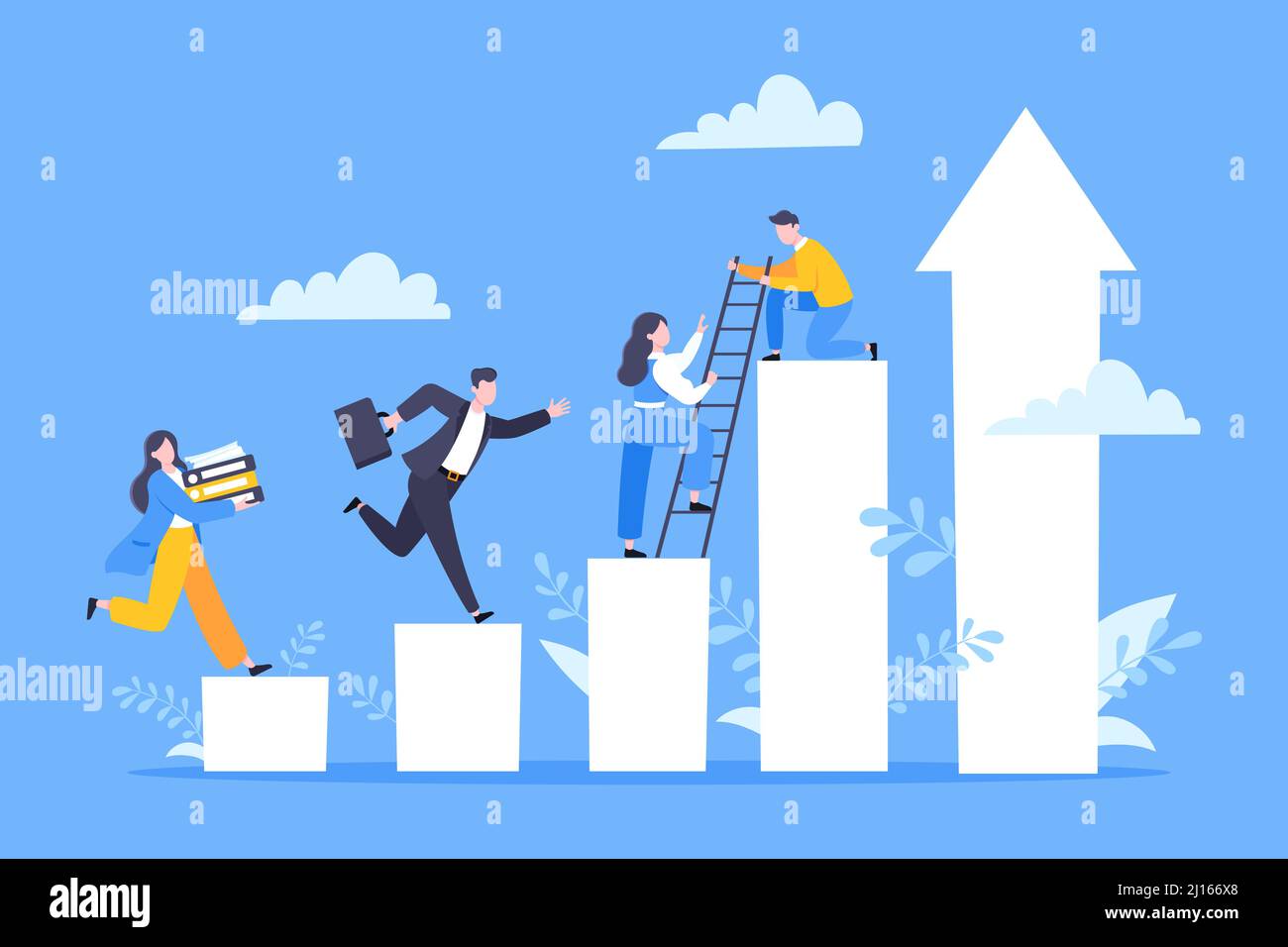 Business mentor helps to improve career and holding stairs steps vector ...