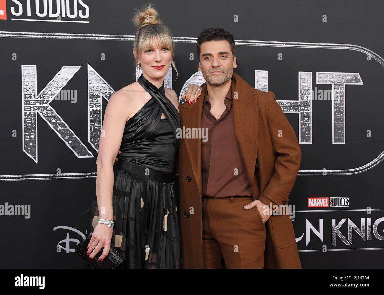Los Angeles, USA. 22nd Mar, 2022. (L-R) Elvira Lind and Oscar Isaac arrives at Marvel Studios' MOON KNIGHT Premiere held at the El Capitan Theater in Hollywood, CA on Tuesday, ?March 22, 2022. (Photo By Sthanlee B. Mirador/Sipa USA) Credit: Sipa USA/Alamy Live News Stock Photo