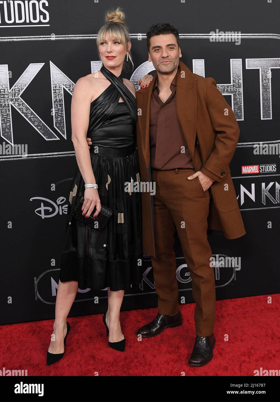 Los Angeles, USA. 22nd Mar, 2022. (L-R) Elvira Lind and Oscar Isaac arrives at Marvel Studios' MOON KNIGHT Premiere held at the El Capitan Theater in Hollywood, CA on Tuesday, ?March 22, 2022. (Photo By Sthanlee B. Mirador/Sipa USA) Credit: Sipa USA/Alamy Live News Stock Photo