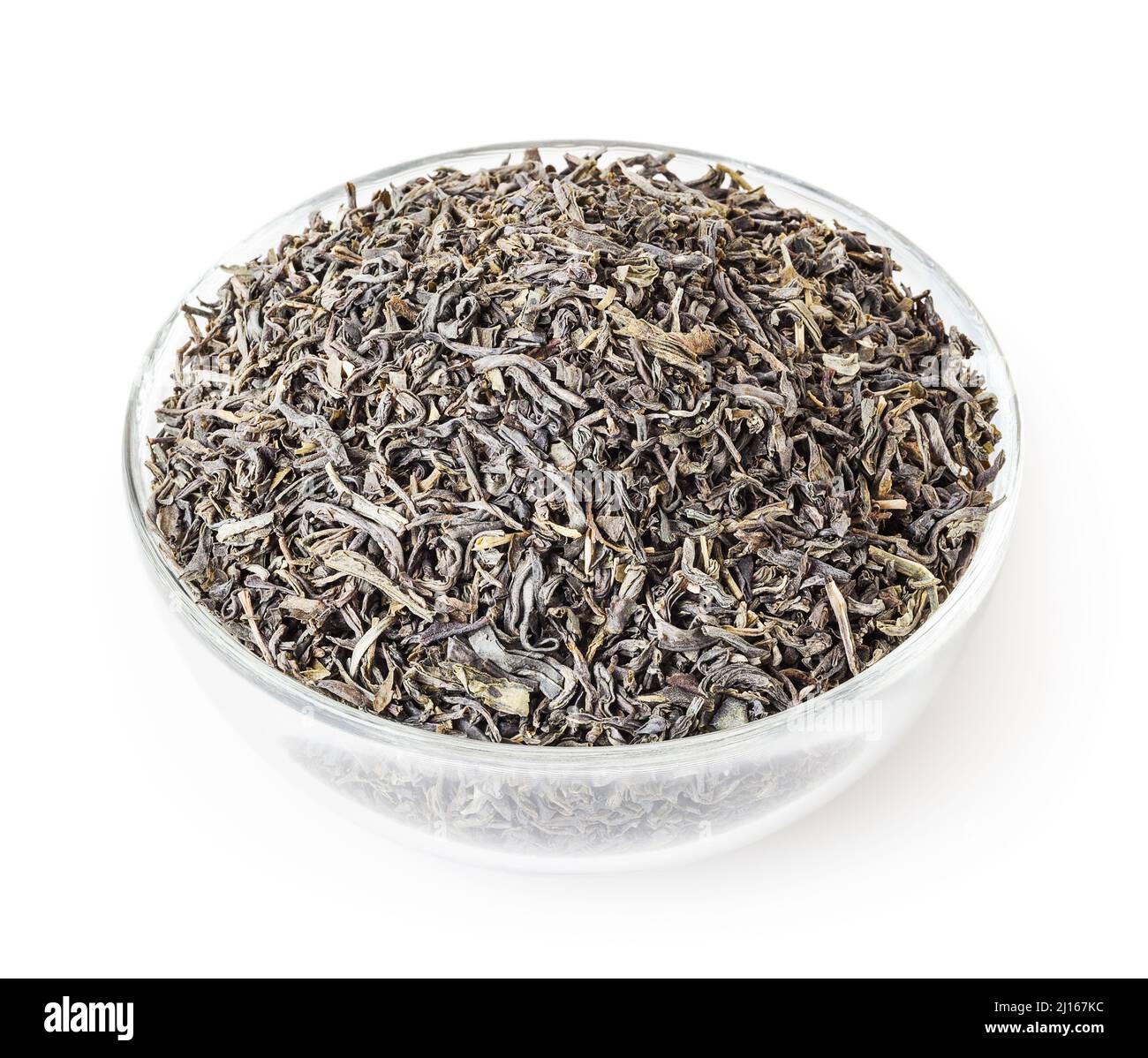 Green tea in glass bowl isolated on white background with clipping path ...