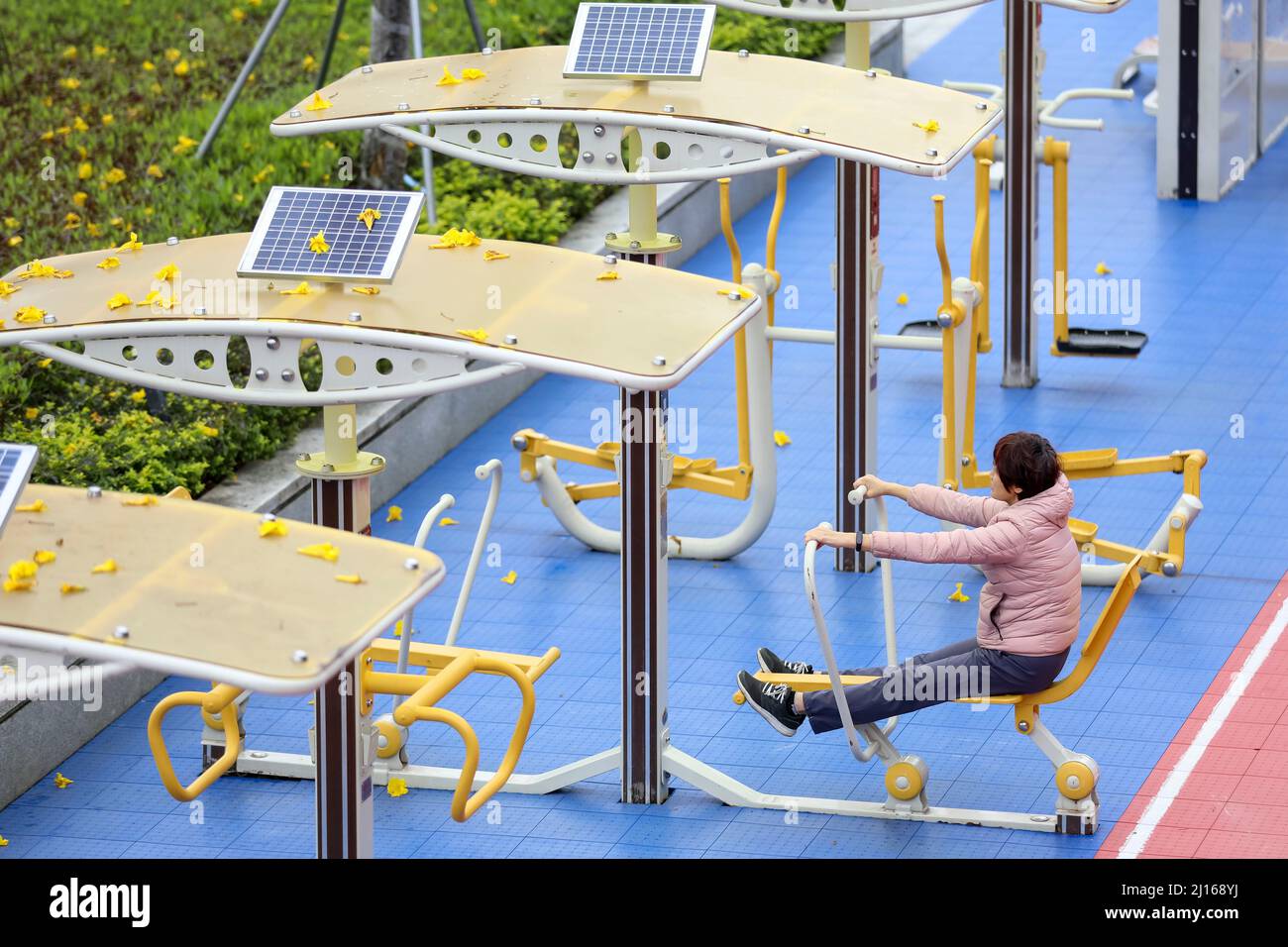 FUZHOU CHINA MARCH 23 2022 Senior citizens experience smart fitness equipment at smart Sports Park in Fuzhou Fujian Province China March 23 Stock Photo Alamy