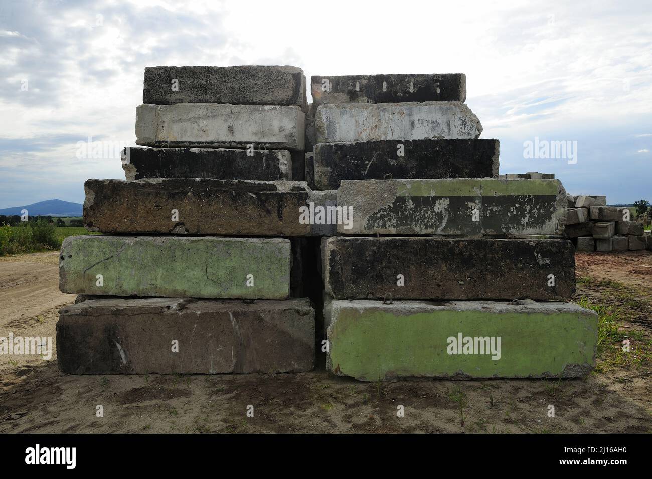 Concrete blocks, landscape, area hardening, investment, concrete slabs, old, raw material, used, Stock Photo