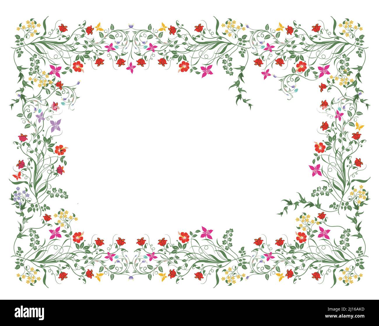 flowers and plants border, isolated illustration, Stock Vector
