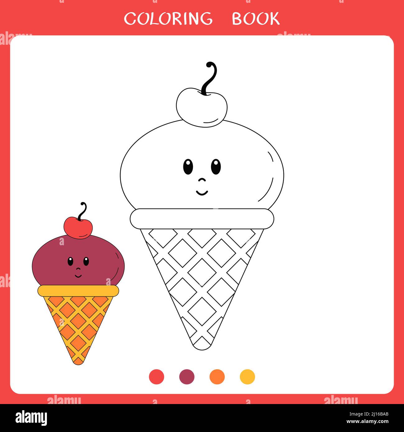 Cute cherry ice cream for coloring book Stock Photo - Alamy