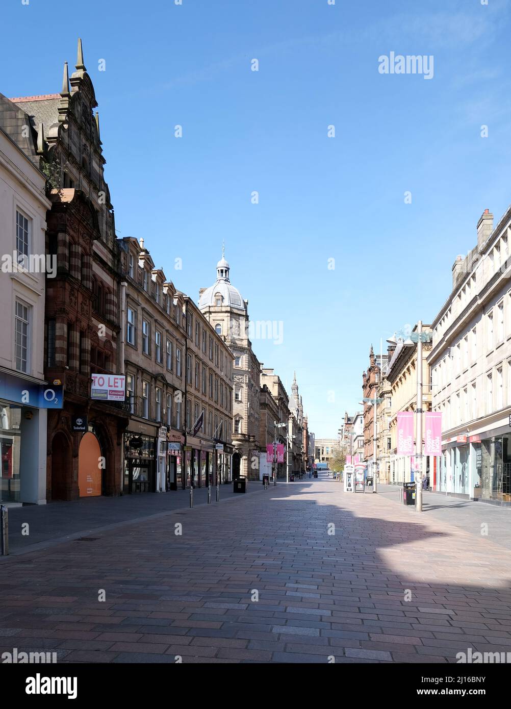 Buchanan Street on Saturday 3pm during the first Coronavirus lockdown.  April 2020. Glasgow. Stock Photo