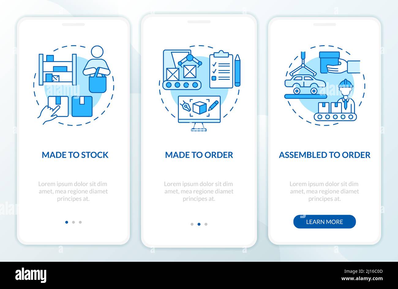 Types of products blue onboarding mobile app screen Stock Vector Image ...
