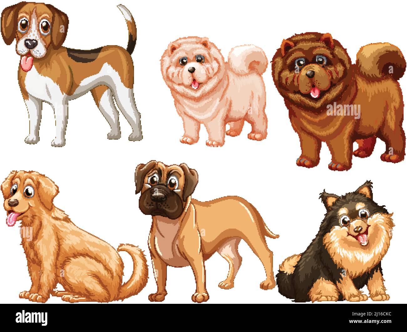 Set of different cute dogs in cartoon style illustration Stock Vector ...